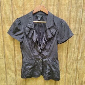 White House Black Market Black Ruffle Short Sleeve Jacket/Blazer Womens Size 2